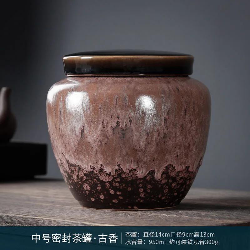 Ceramic Tea Lid Sealed Glaze Jar Storage Kitchen Grain Decoration