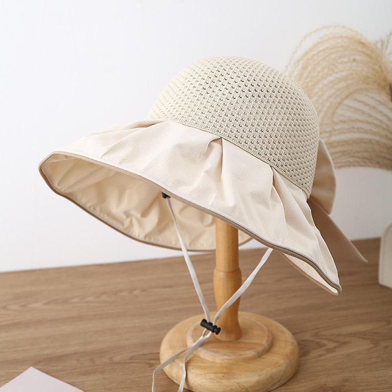 Sun Hat Women's Summer Bucket Hat Bow Sunscreen Fashion Big Brim Face Cover Empty Top Sun Hat