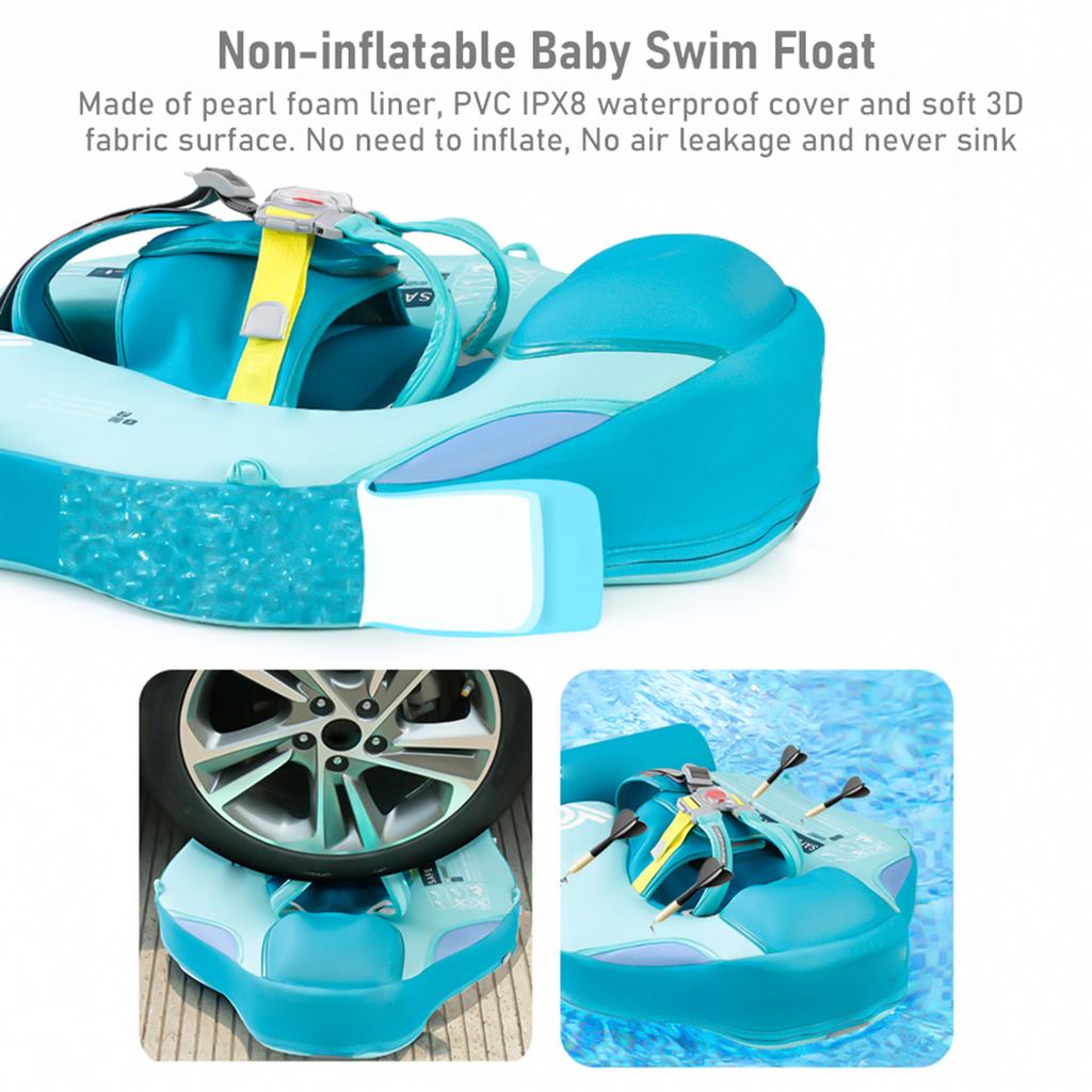 Mambobaby Non-inflatable Baby Swim Soft Waterproof Baby Swimming Skin-friendly Swim Trainer with Tail + Sun Canopy for 3-24 Months B