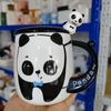 Ceașcă de cafea cu farfurie din ceramică pictată manual cerul albastru și nori albi Set de farfurii pentru ceai, realizată manual, cadou drăguț pentru ea