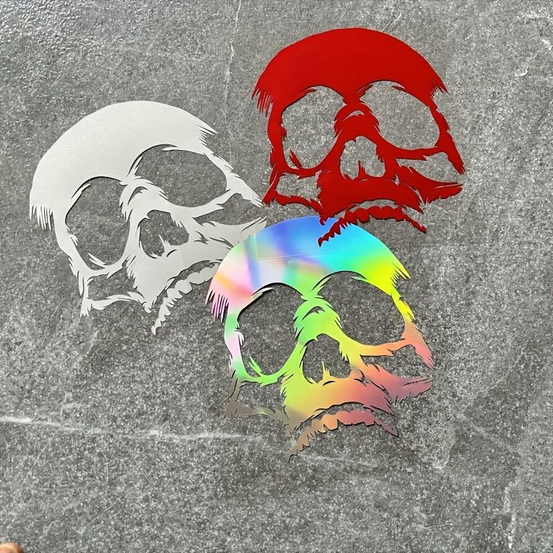 1PC Waterproof Holographic Skull Vinyl Stickers in Red White Black for Car Motorcycle Helmet Decoration Durable Premium Fashion