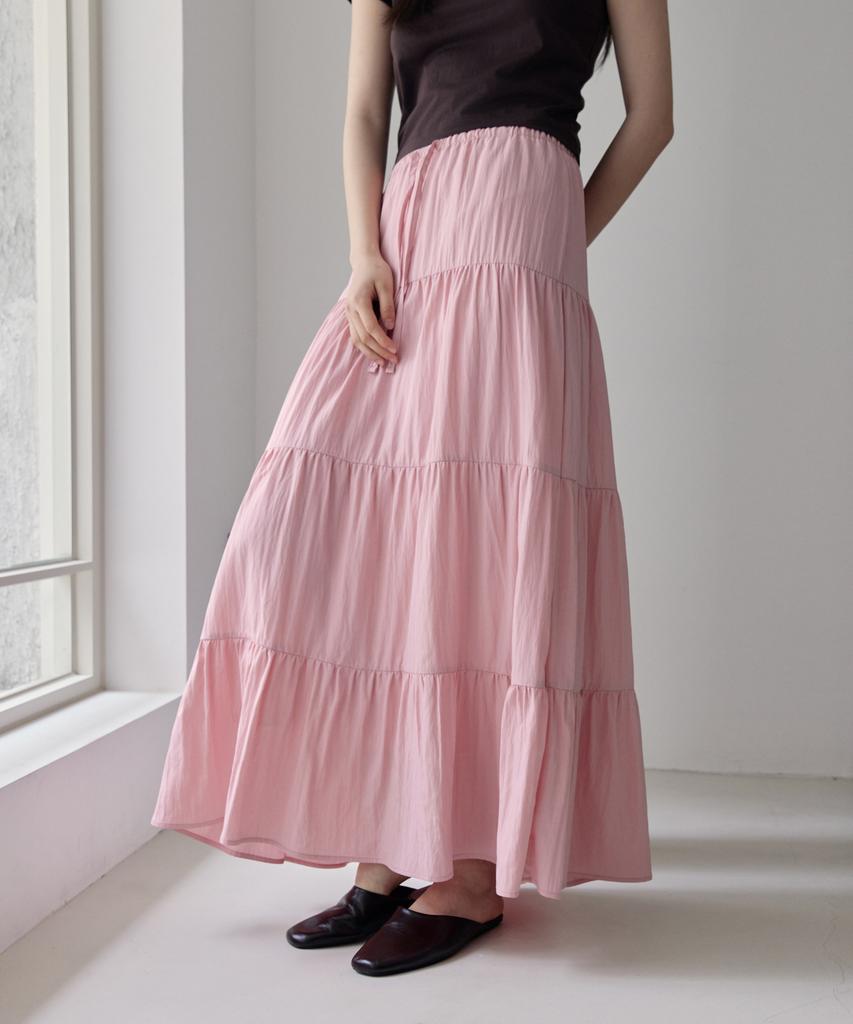 38 Come On Common Shirring Tiered Banding Skirts (Light Pink)