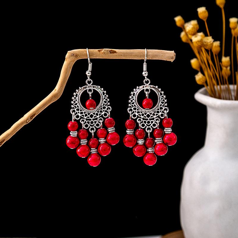 Bohemian Ethnic Style Long Tassel Metal Dangle Earrings