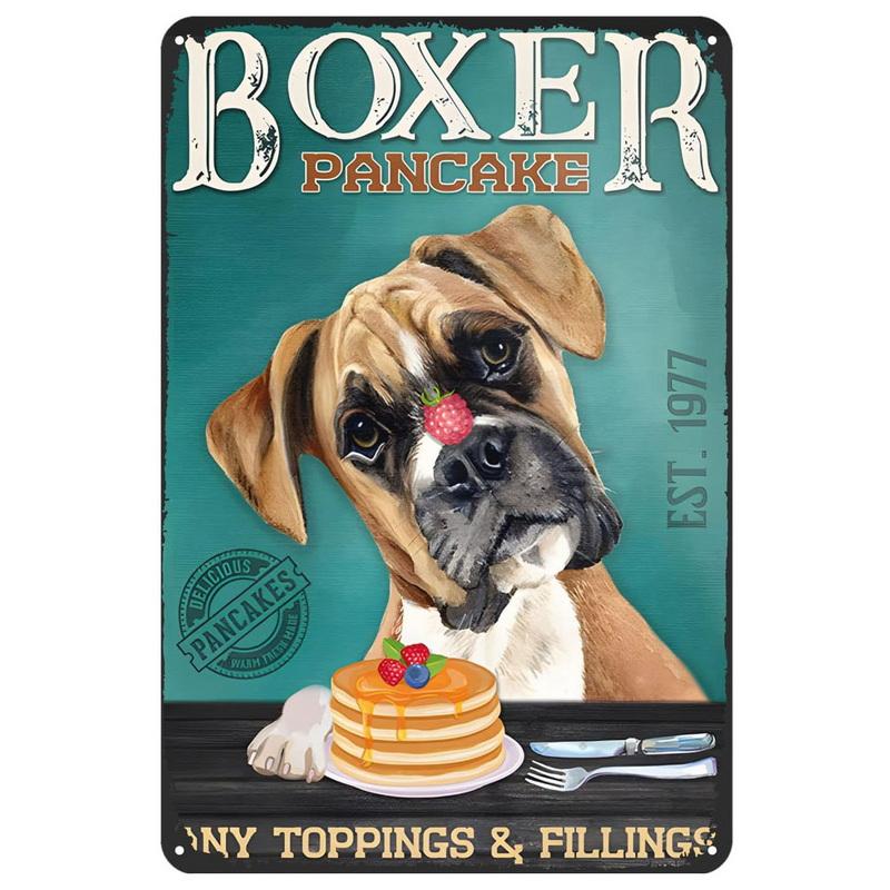 Vintage Dog Metal Tin Sign Labrador Corgi Boxer Pitbull Wall Art Poster Retro Iron Plaque for Cafe Home Decor