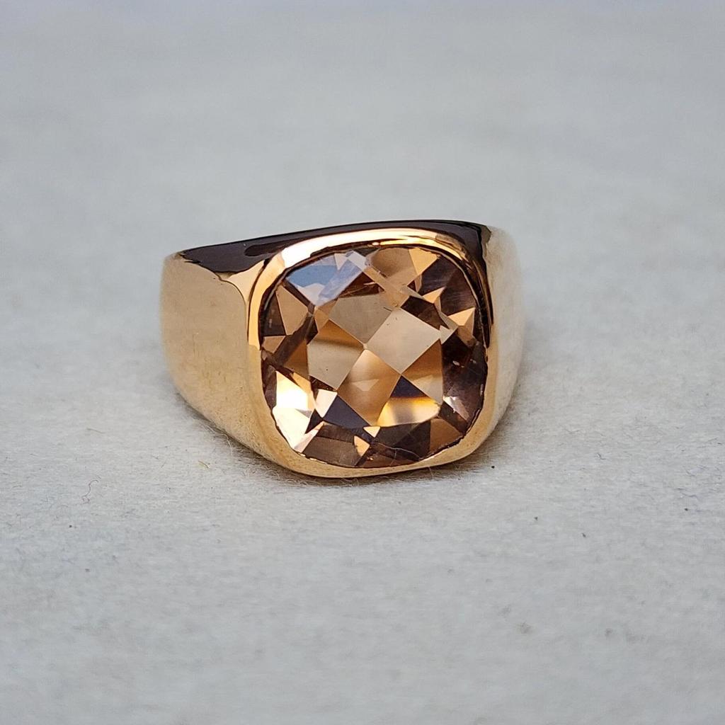 Kissen geschliffener Pfirsich Morganit Quarz 925er Sterling Silber Roségold Überzug Ring Schmuck, Siegelring Hochzeitsgeschenk Ring