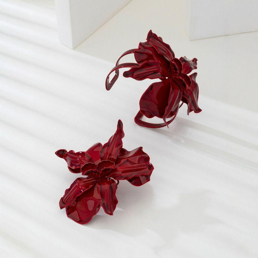 Luxury Large Flower Earrings Red Flower Necklace Bangle Rings  Jewelry Accessories