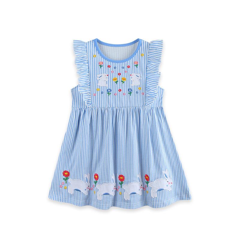 Children's Fashion Rabbit Embroidered Girls' Dress Knit Cotton Children's Sleeveless Princess Dress