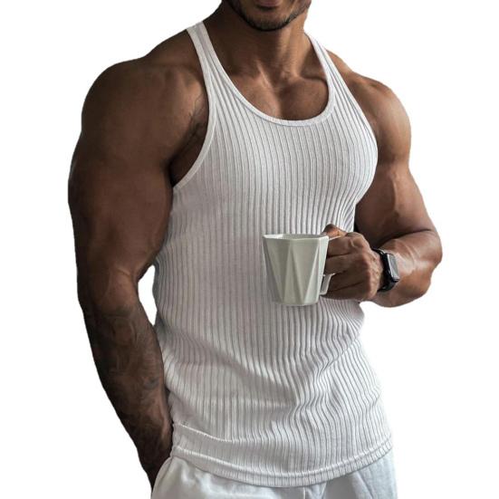 O-Neck Sleeveless Racerback Men Vest Summer Ribbed Solid Color Fitness Vest Top