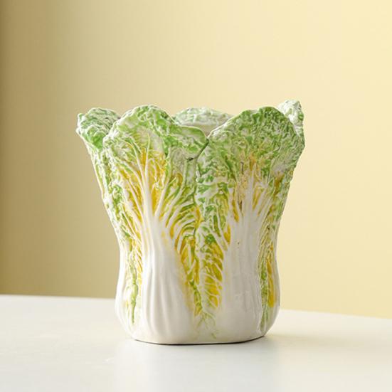 Cabbage Ceramic Storage Tube Large Opening Makeup Brush Holder Desktop Pen Organizer Multi-Purpose Stationery Holder Decorative Art Ornament Gift