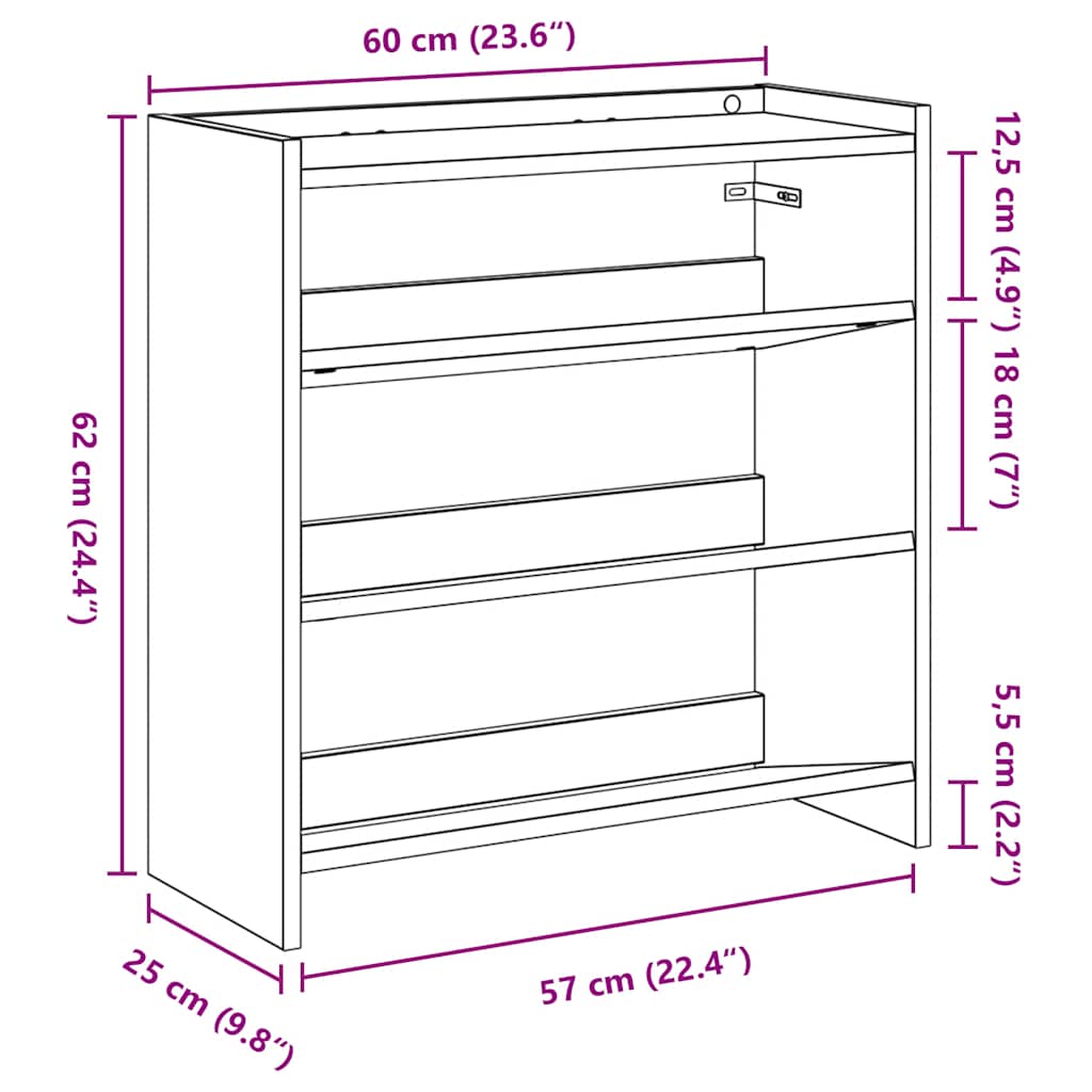 Shoe Rack Vintage Wood Look 60 X 25 X 62 Cm Engineered Wood