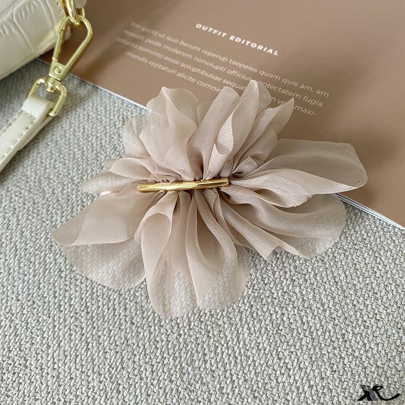 Sweet Fairy Hairpin Women Girls Temperament Chiffon Flower Back Spoon Ponytail Clip Headwear Simple Elegant Spring Styling Clips