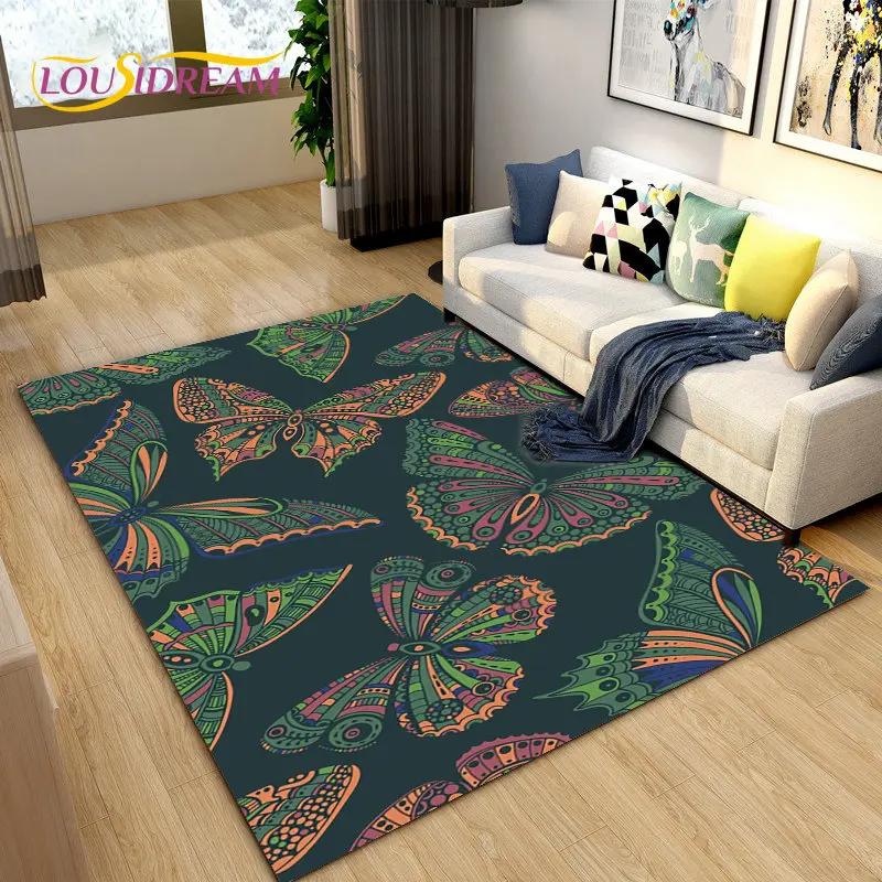 3D Colorful Butterfly Flower Area Rug,Carpet Rug for Living Room Bedroom Sofa Yoga,Kitchen Bathroom Doormat Non-slip Floor Mat