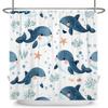 Dolphin Print Cartoon Shower Curtain Ocean-Themed Bathroom Curtain Cute Wind Curtain For Kid Room Bathroom Polyester With Hooks