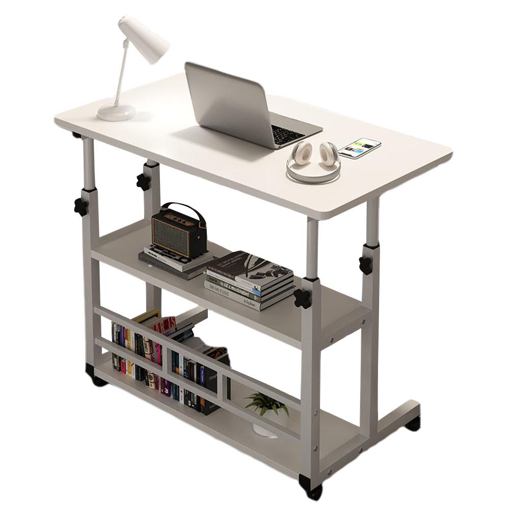Portable Rolling Desk On Wheels Adjustable Height Desks Computer Desk with Storage Shelves Multi-Layer Desk for Home Office