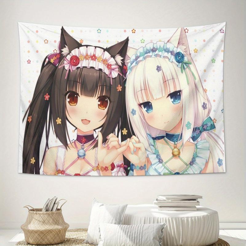 Nekopara Chocola Vanilla Tapestry Anime Cat Ear Girl Wall Hanging for Girls Bedroom Dorm Decor