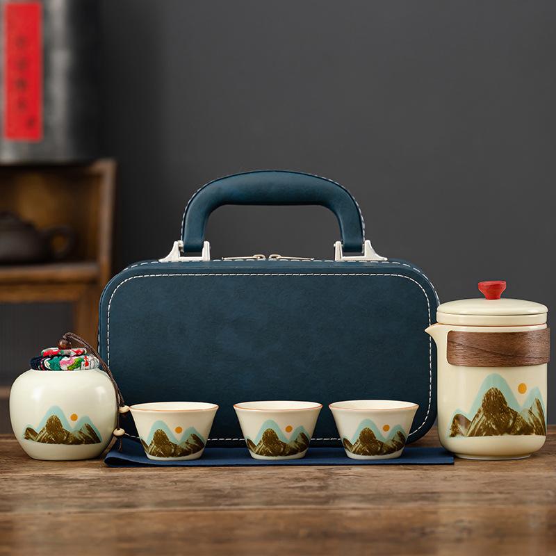 Retro Kung Fu Tea Set, Travel Tea Set, Portable Outdoor Quick Cup, Enterprise Ancient Rhyme Teapot
