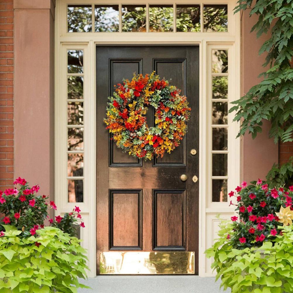 Halloween Autumn Artificial Plant Wreath Home Decoration Faux Flower Door Hanging Photography Props (Bagged, 1 wreath)