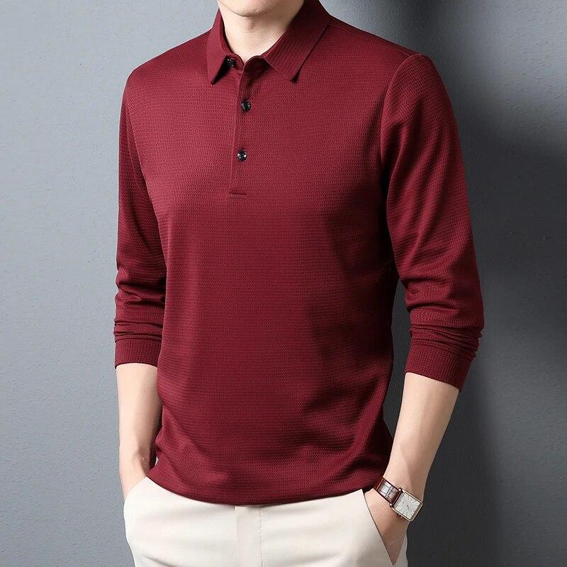 Polo d'affaires décontracté pour hommes, T-shirt à manches longues, confortable, solide, haut en coton, été