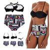 Two-piece Swimsuit, High Waist, Aztec Patterns, Black, Underwire, L Two-piece Swimsuit, High Waist, Aztec Patterns, Black, Underwire, L