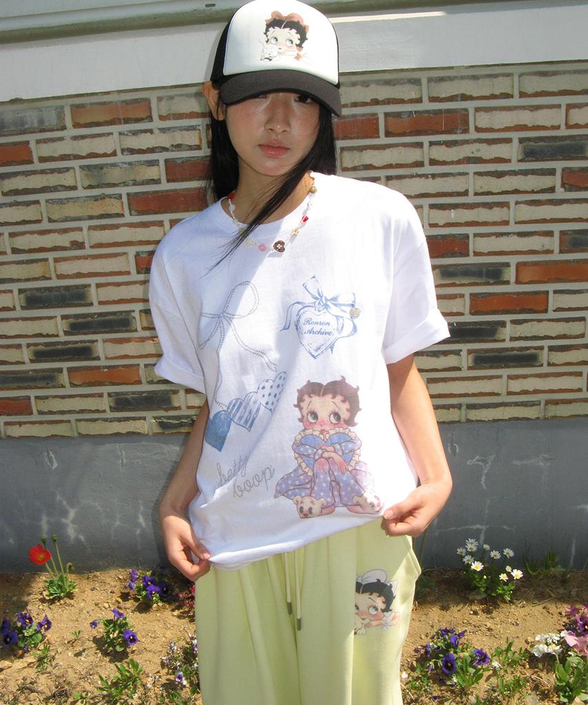 RONRON Betty Boop Dreamy Ribbon Over Fit T Shirt White