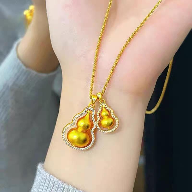 New Chinese Sand Gold Necklace Jewelry Sweater Chain Versatile Imitation Gold Chain Pendant Accessories