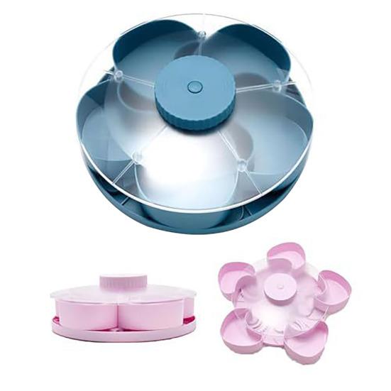 Verdeelde Roterende Snack Serveerschaal met Deksels Draaibaar Compartiment Schaal voor Dips Groenten Fruit Ruimtebesparende Keuken Organizer voor Feesten Picknicks