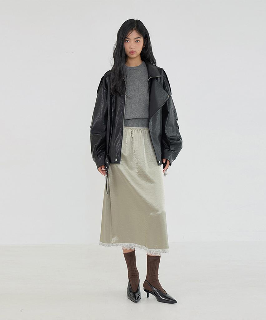Kwinseulaebis Spitzen Satin Spitze Midi Rock