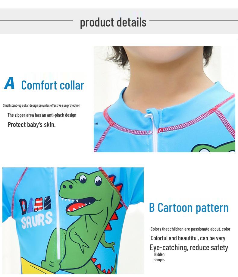 Summer Boys' Quick-Dry Dinosaur Swimsuit: Toddler to Large Sizes