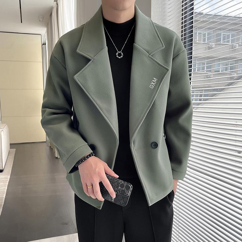 Veste en laine pour homme Printemps et Automne Nouvelle Veste à revers pour homme Slim Jeune Décontractée Veste en laine pour homme