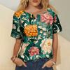Women's Fashion Casual Short Sleeve Print Round Neck Pullover Top Blouse