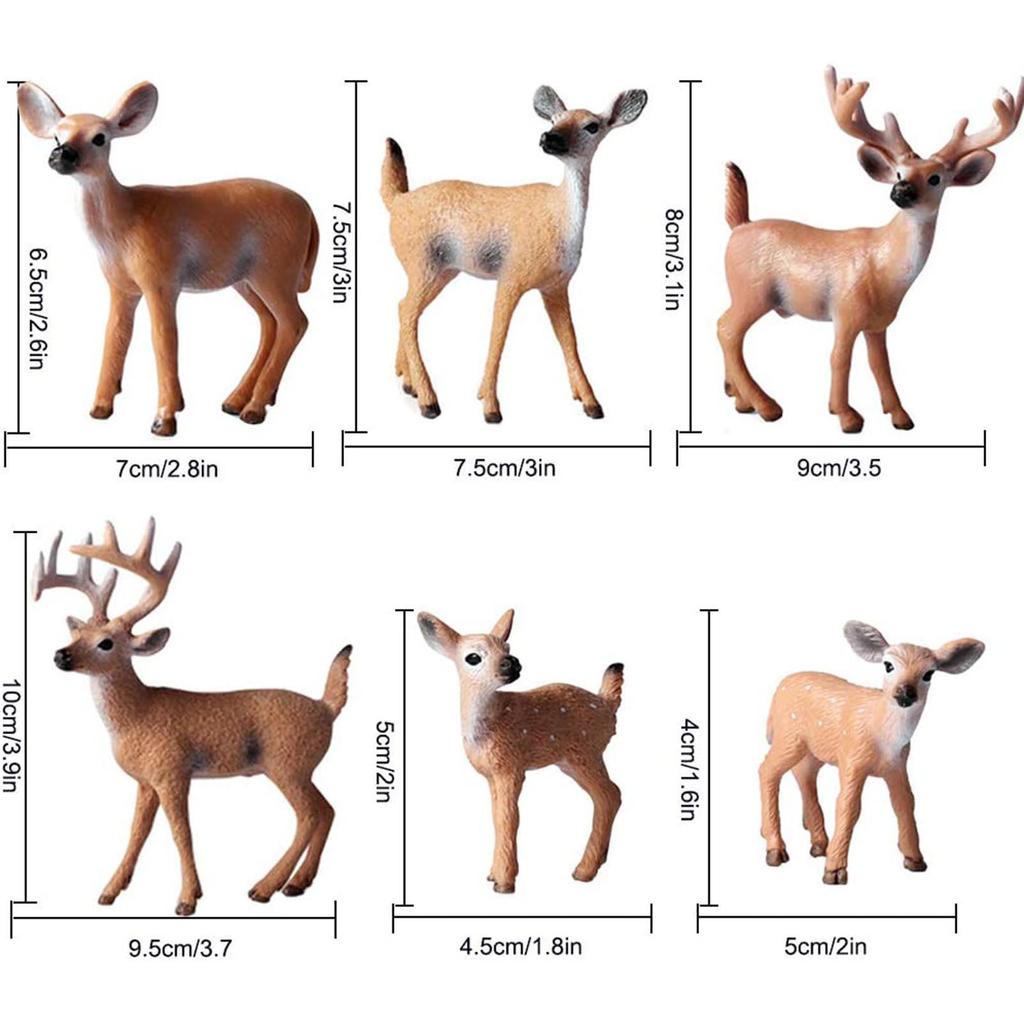 6PCS Christmas Simulation Elk Model Ornaments Washable Cartoon Animals Craft Ornaments Xmas Decor for Forest Party and Cake Decoration