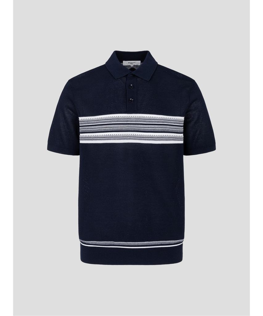 BEANPOLE GOLF Men'S Short Sleeve Striped Textured Collar T-Shirt - Navy