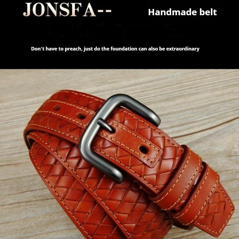 Handmade Belt First Layer Pure Cowhide Belt Leather Pin Buckle Handmade Woven Men's Leather Belt Cowhide Belt