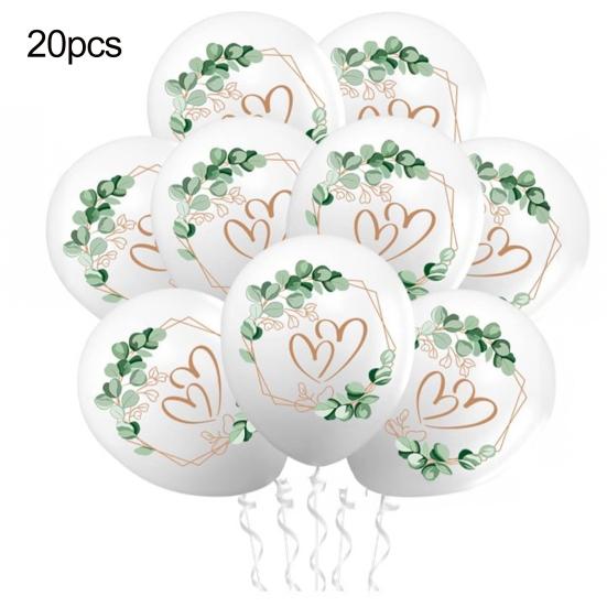 Wedding Balloons 12 Inch White Balloons with Hearts Eucalyptus Prints Romantic Balloons for Wedding Engagement Registry Office Marriage Decoration