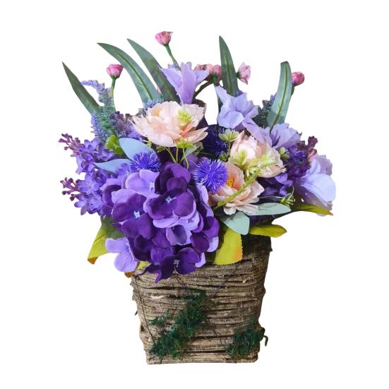 Artificial Flower Basket Farmhouse Floral Arrangement Rustic Faux Wildflowers for Outdoor Front Porch Spring Home Decor