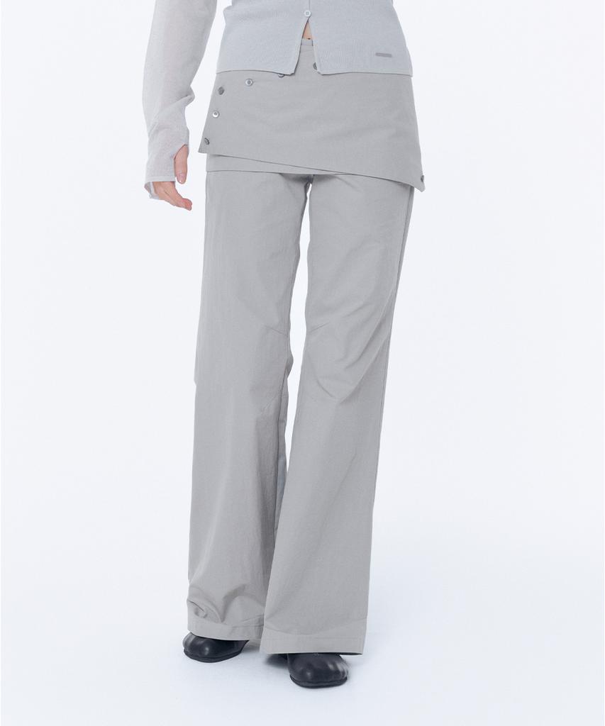 MISEKI SEOUL Layered Button Wrap Skirt Pants Set Gray