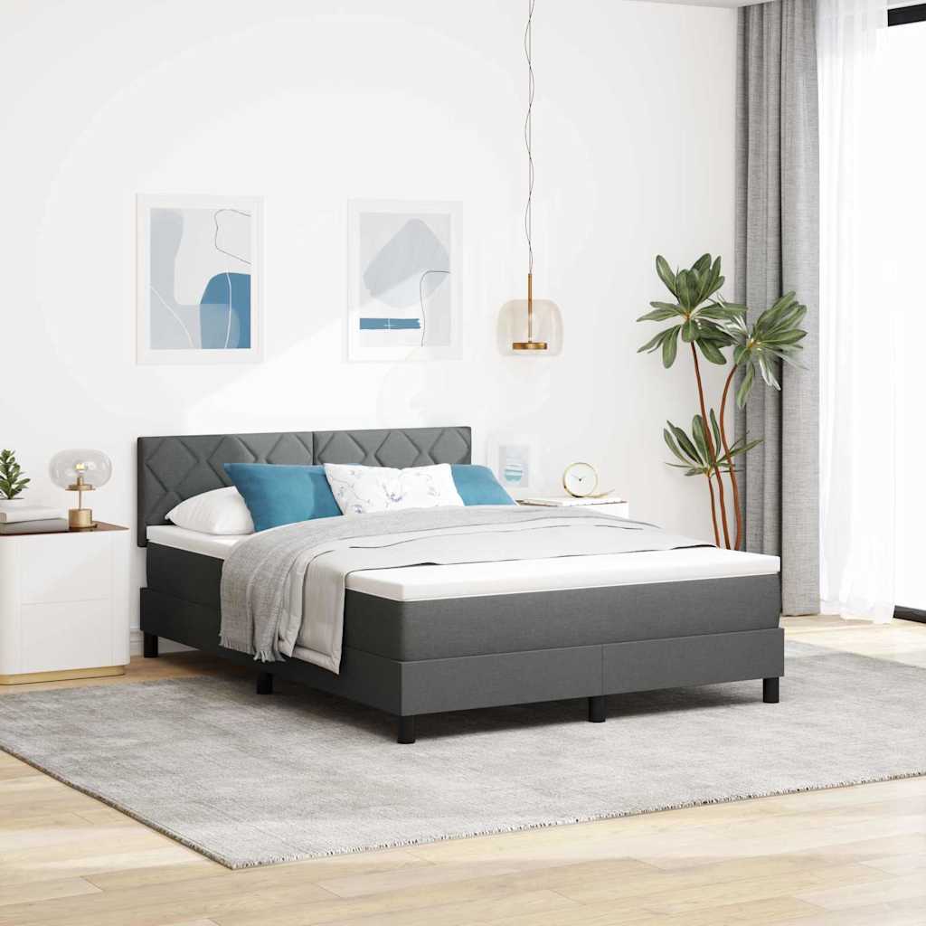 Boxspring Bed with Headboard Dark Grey 140 X 200 Cm Fabric