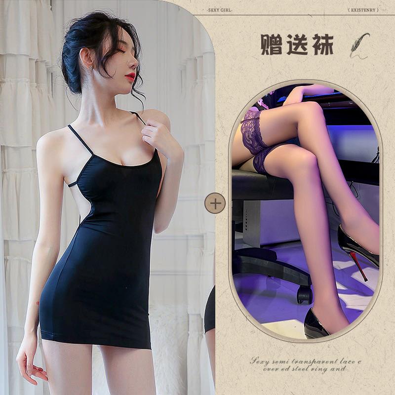 New sexy underwear ice silk suspender pajamas sexy backless dress temptation hip wrap secretary suit