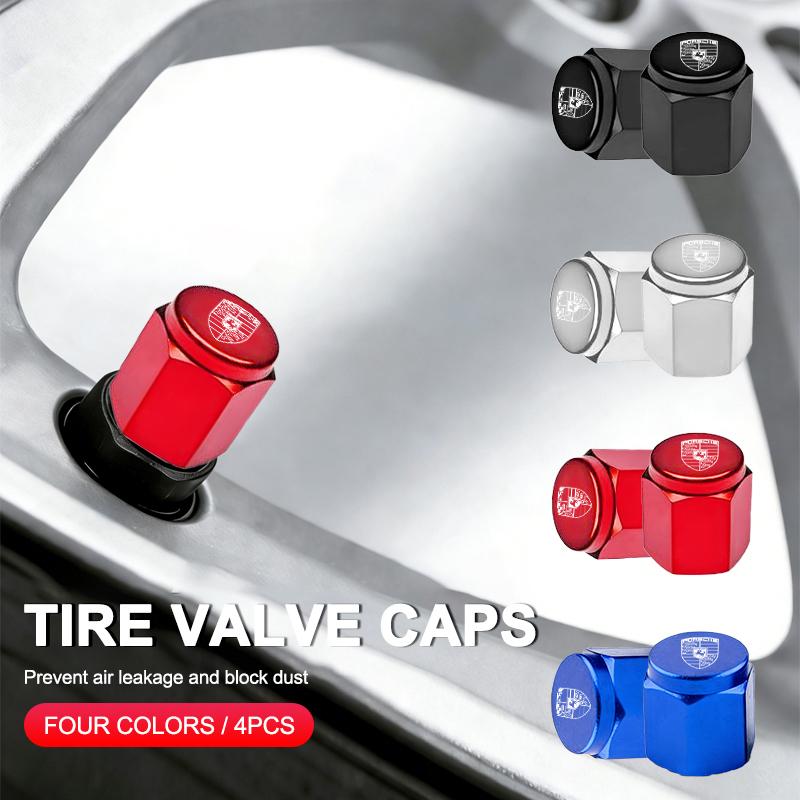 4PC Metal Car Styling Wheel Tire Air Valve Caps Stem Cover For Porsche Cayenne Panamera Macan Boxster Cayman 718 911 Sticker CVE1