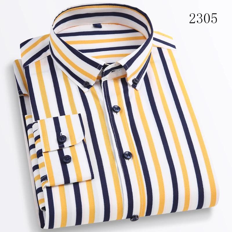 Men's Long Sleeve Casual Shirts No Iron Striped Button Up Square Collar Soft Skin New Style Daily Business Dress Shirts Clothing