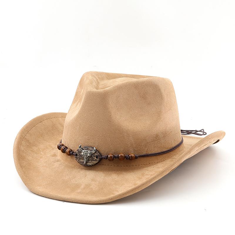 Tibetan Cow Head Belt Western Cowboy Hat Autumn and Winter Woolen Felt Hat Men's and Women's European and American Style Top Hat Outdoor Riding Hat