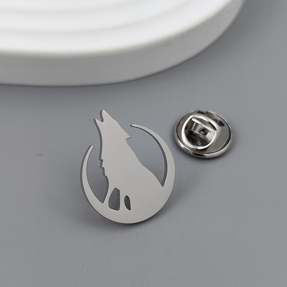 Moon Wolf Howl Gold-plated Badge, Women's Anti-exposure Buttons, Suit Lapel Pin, Collar Brooch, Formal Accessories