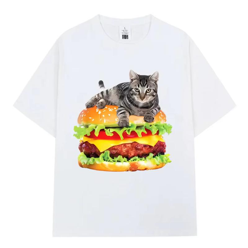 Hamburger Funny Cat Funny Meme TShirt Unisex Women Casual Fashion Vintage T Shirts Summer Cotton Oversized Short Sleeve Tshirts