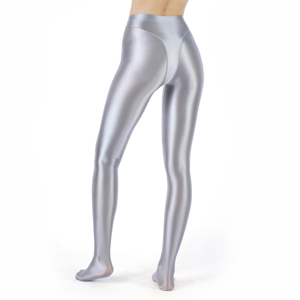 Damen Metallic Glänzende Leggings Fake 2-Teiler Hohe Taille Dehnbar Strumpfhose für Yoga Fitness Sporthose