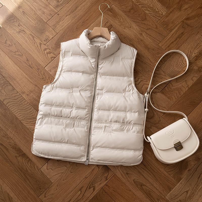 Opstaande kraag Donsjas Dames Korte Dons Bodywarmer Vest 2024 Winter Nieuw Getailleerd Buitenkleding Veelzijdige Binnenkleding Witte Eendendons