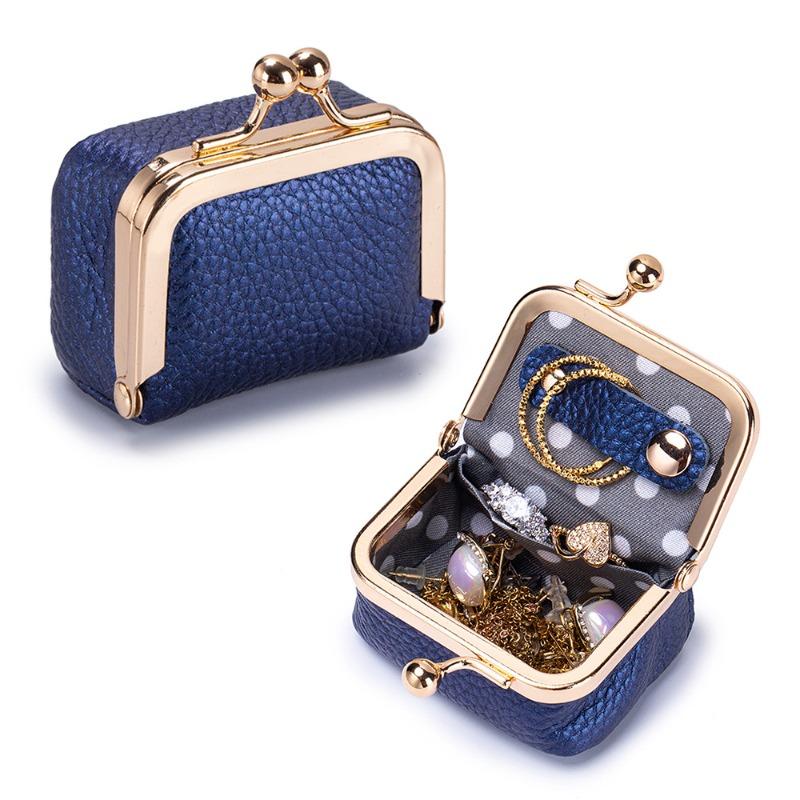 New Leather Compact Gold Bag Diamond Ring Jewelry Bag Mini Ring Necklace Earrings Jewelry Box Coin Change Bag