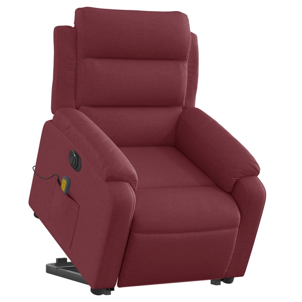 Electric Massage Recliner with Rising Function Burgundy Fabric