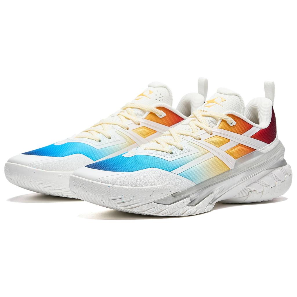 Anta Cushioning Slip Resistant Anti Rollover Low top Basketball Shoes Men's White Blue Yellow 912541602Q-8