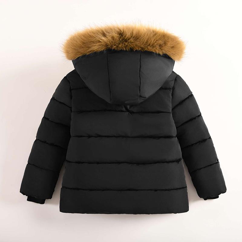 4-10 Years Boys' Autumn Winter Fleece Warmth Cotton Clothing with Fur Collar Kids Fashion Thick Hooded Sports Jacket Parka