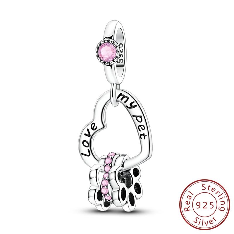 Copper Metal Charm Bead Component Heart Paw Pendant Bead Component Compatible With Authentic Original Bracelet High Quality Fine Jewelry Do It